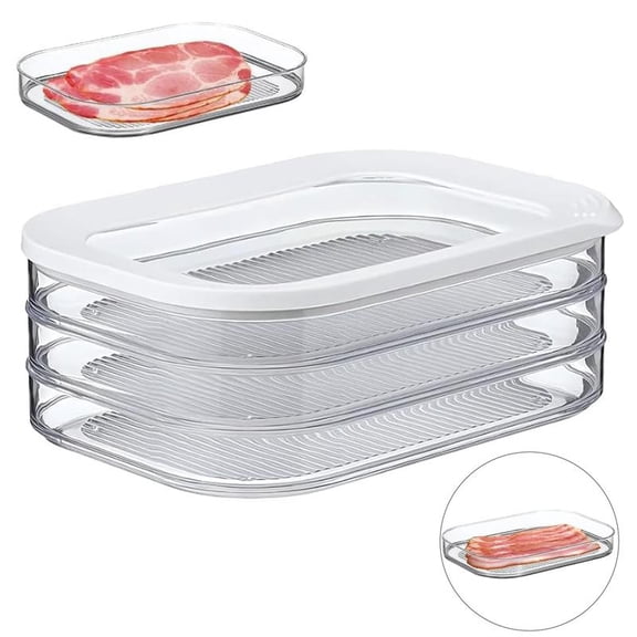 Rounded Kitchen Food Storage Box with Lid Set of 3 | Ideal for Cold Cuts, Cheese, and More | Stackable design | Transparent Framed Lid | BPA-Free, Nordic White (17oz/500ml) Container
