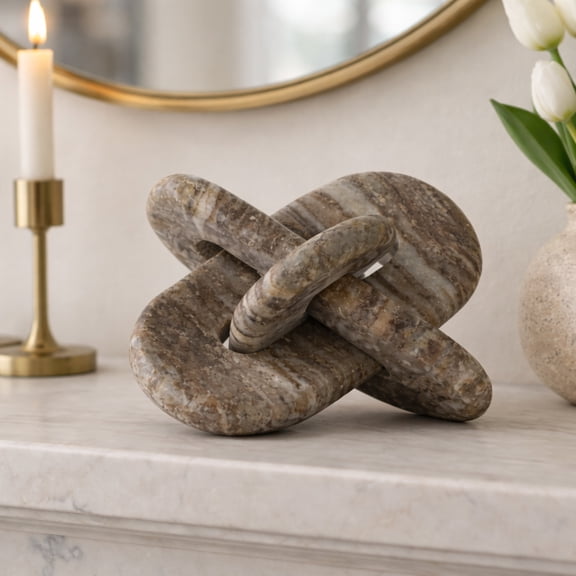 Modern Rounded Marble Knot Sculpture for Home Living Room Decor - Decorative Knot for Entryway Table, Office Desk, and Bedroom Display - 9", Gray
