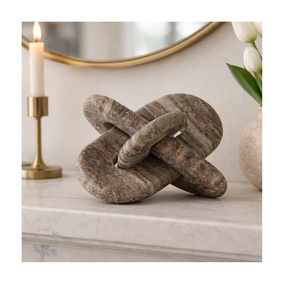Rounded Knot for Home and Bathroom Decor - Marble Sculpture for Living Room, Office Desk or Shelf Styling - Modern Stone Decorative Ornament for Coffee Tables and Room Accent - 9", Gray