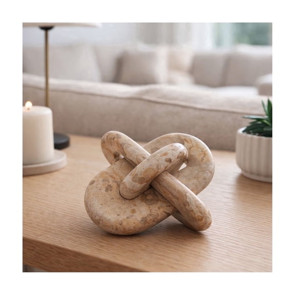 Rounded Knot for Home and Bathroom Decor - Marble Sculpture for Living Room, Office or Shelf Styling - Modern Stone Decorative Ornament for Coffee Tables and Room Accent - 9", Ivory & Tan