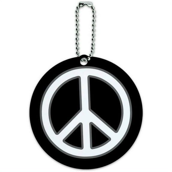 Rounded Peace Sign Symbol Black Round Luggage ID Tag Card for Suitcase or Carry-On