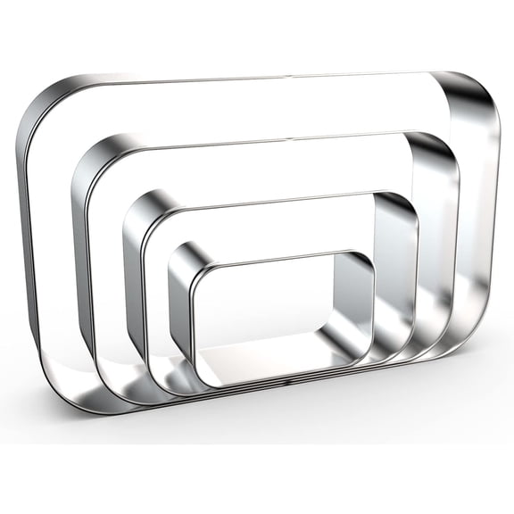 Rounded Rectangle Plaque Cookie Cutter Geometric Set for Baking - 5 Inch, 4 Inch, 3 Inch, 2 Inch - Geometric Frame Plaque Cookie Cutters Shapes Molds - Stainless Steel