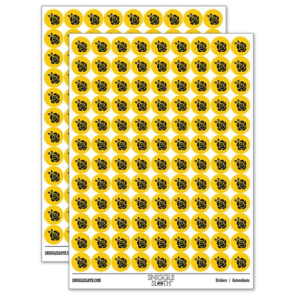 Rounded Rose Flower 200+ Round Stickers - Yellow - Gloss Finish - 0.50" Size