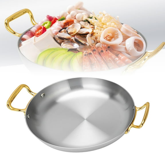 Rounded Spanish paella pan, stainless steel paella pan with double handle, non-stick omelette pan for grill, gas stove, electric stove and induction