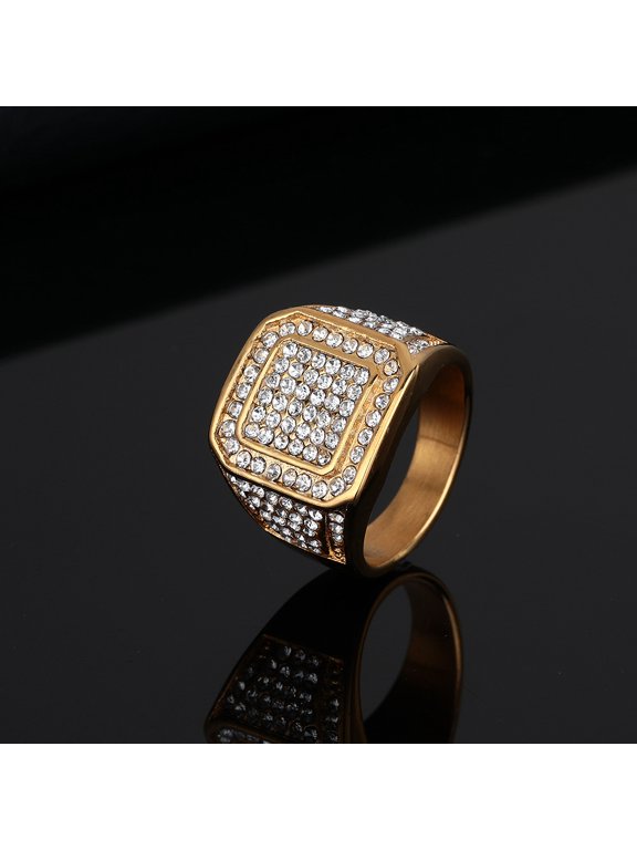Rounded Square Double Frame Paved Signet Ring For Men Women 14K Gold Filled Noble Timeless Jewelry