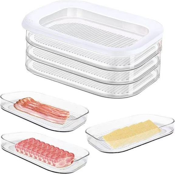 Rounded Stackable Food Storage Box | 3 Compartments with 1 Universal Transparent Framed Lid | Ideal for Cold Cuts, Cheese, and More | BPA-Free, Nordic White (17oz/500ml)
