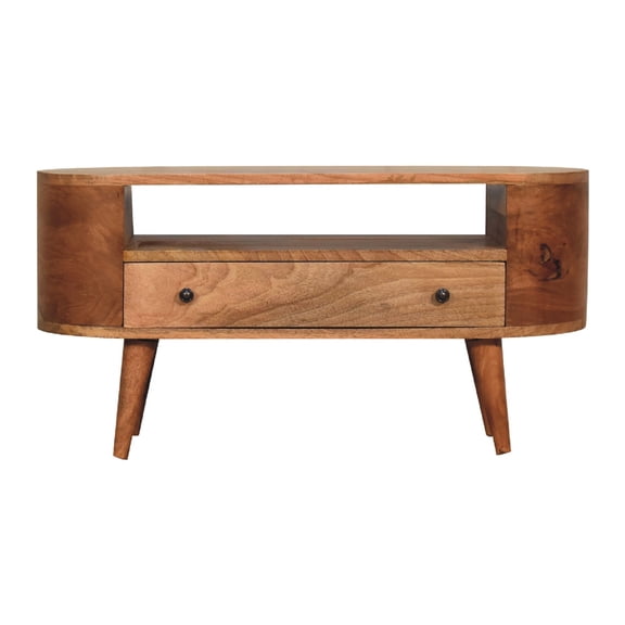 Rounded TV Entertainment Unit | Bedroom Usage with Oak Finish | Handmade Solid Mango Wood | Solves Bedroom Space Limitation