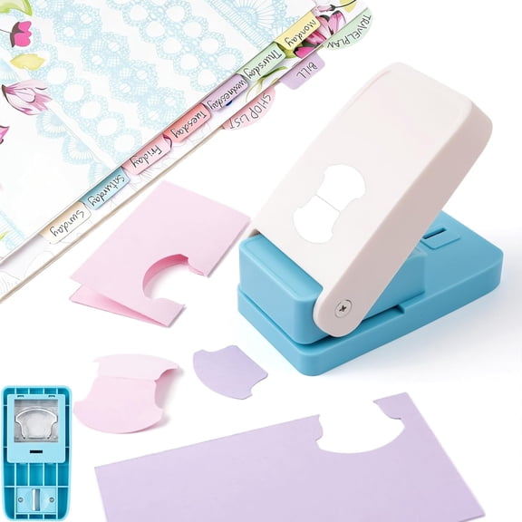 Rounded Tab Index Embossing Paper Punch, Manual Embossing Punch Cutter for Planner Notebook Scrapbook Junk Journal, Desktop Paper Punch Tool