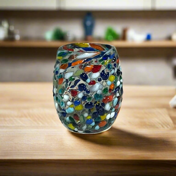 Rounded Talavera Shot Glass | Hand-Blown Mexican Confetti Glassware (1Piece)