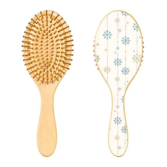 Rounded Tip Hair Brush with Rubber Cushion 9.25 Wooden Scalp Massage Comb Detangling Brush for All Hair Types Blue and Gold Snowflake
