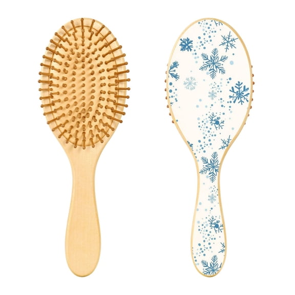 Rounded Tip Hair Brush with Rubber Cushion 9.25 Wooden Scalp Massage Comb Detangling Brush for All Hair Types Enchanting Snowflakes Pattern