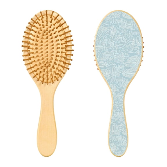 Rounded Tip Hair Brush with Rubber Cushion 9.25 Wooden Scalp Massage Comb Detangling Brush for All Hair Types Hand-drawn Waves