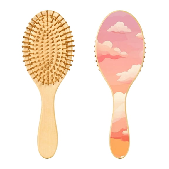 Rounded Tip Hair Brush with Rubber Cushion 9.25 Wooden Scalp Massage Comb Detangling Brush for All Hair Types Orange Sky with Clouds
