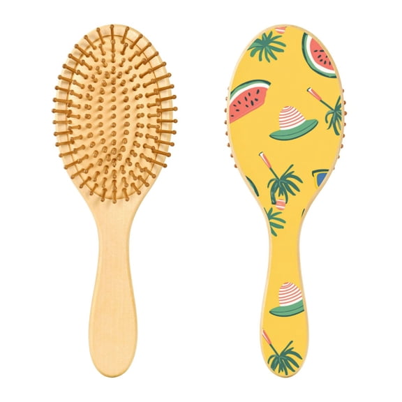 Rounded Tip Hair Brush with Rubber Cushion 9.25 Wooden Scalp Massage Comb Detangling Brush for All Hair Types Watermelon and Beach Hat