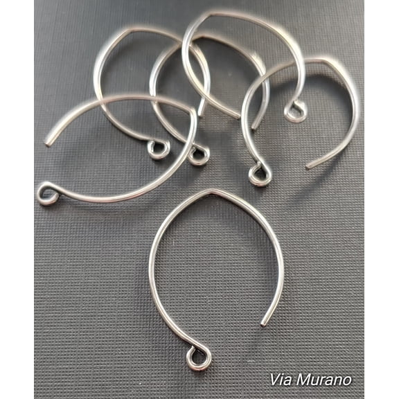 Rounded V shaped brass earring wire ear wire rounded style earring finding 99.9% Antique Moonlight Silver DuroPlate 17x30mm (3 Pair). Made in USA.