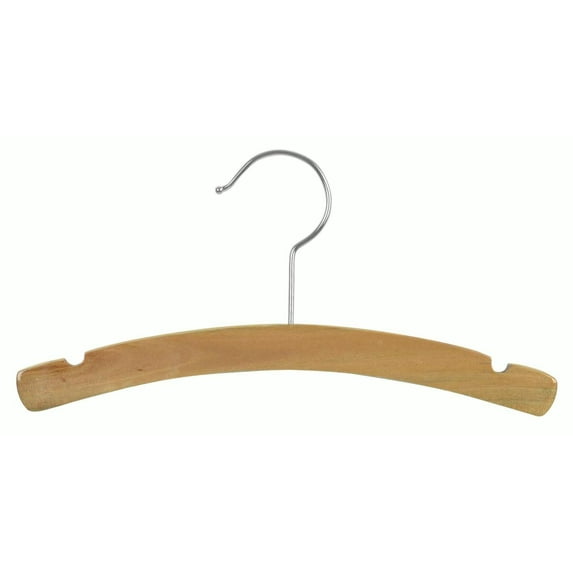 Rounded Wooden Baby Hanger, (Box of 25) 10 Inch Wood Top Hangers w/ Natural Finish & Chrome Swivel Hook for Infant Clothes or Onesie by International Hanger