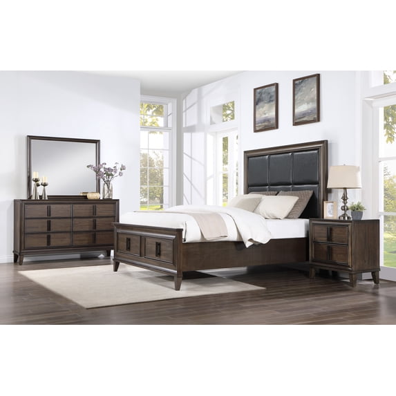 Roundhill Aetheria Contemporary Wood 4-Piece Upholstered Storage Bedroom Set in Dark Brown