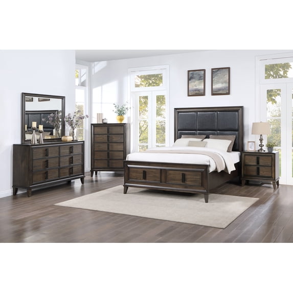 Roundhill Aetheria Contemporary Wood 5-Piece Storage Bedroom Set in Dark Brown
