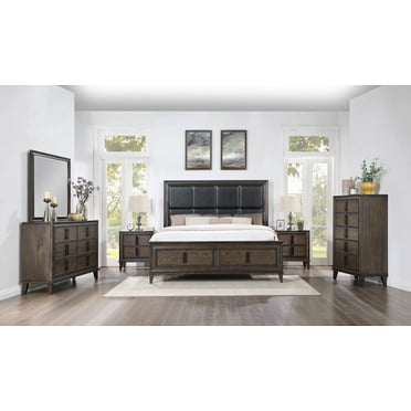 Modern 5Pc King Size Bed Dresser Mirror Nightstand Set Master Bedroom Furniture Gray Velvet ...