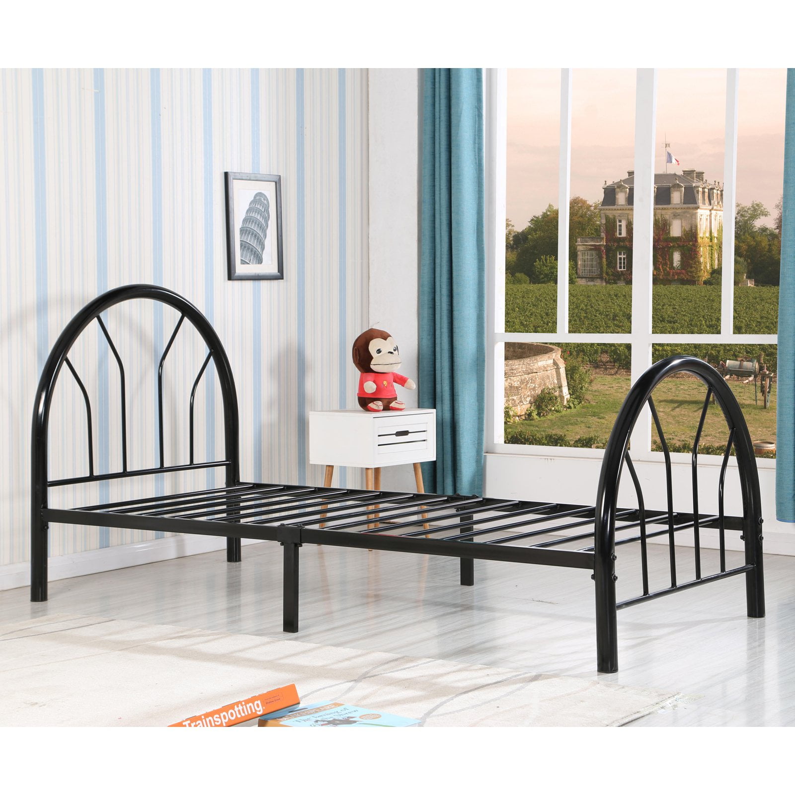Roundhill Belledica Twin Size Metal Bed Frame, Multiple Colors