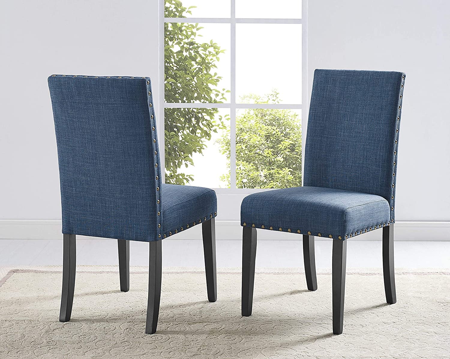 Roundhill Biony Blue Fabric Dining Chairs with Nailhead Trim