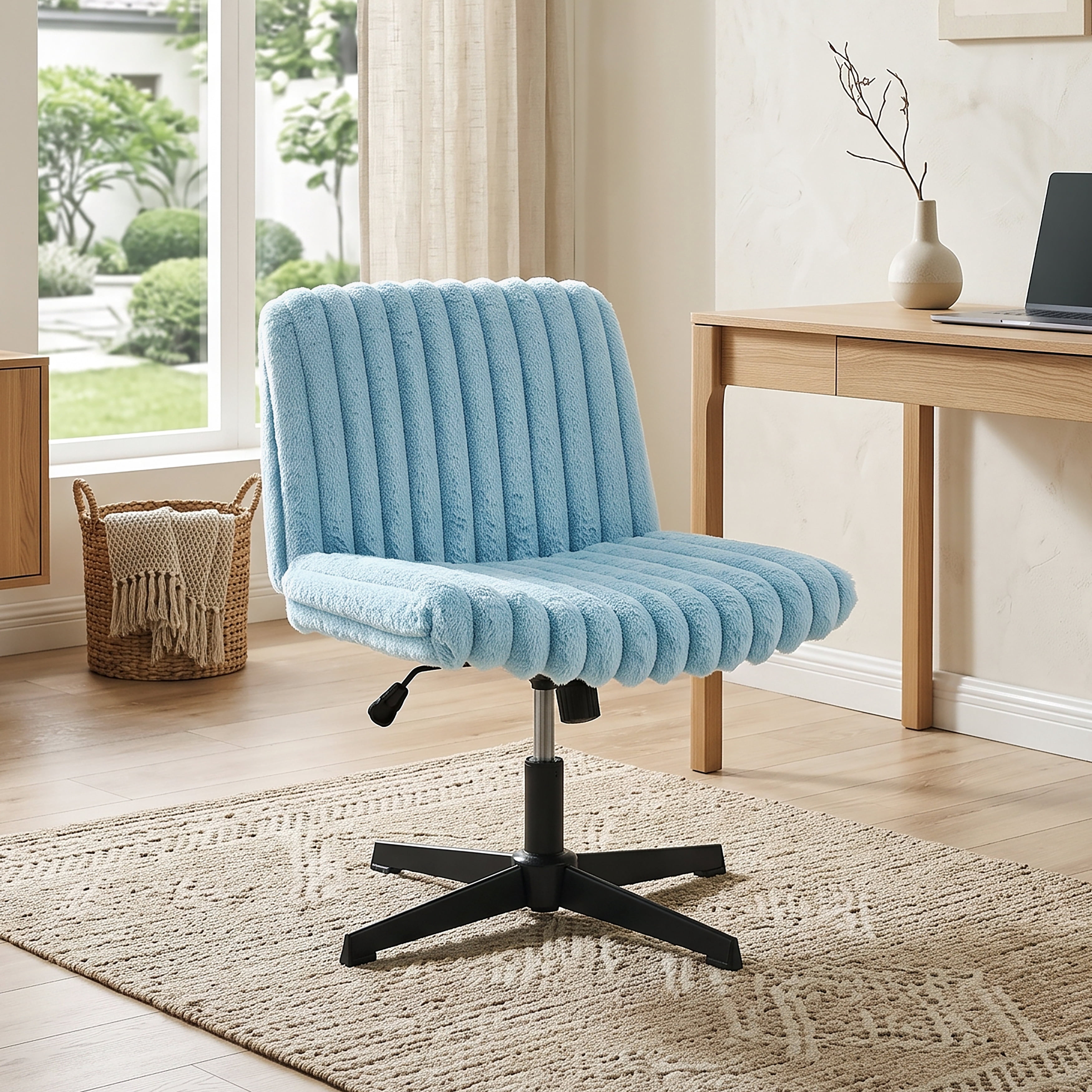 Roundhill Blynn Adjustable Swivel Criss Cross Chair, Wide Seat Office Chair Vanity Chair, Blue