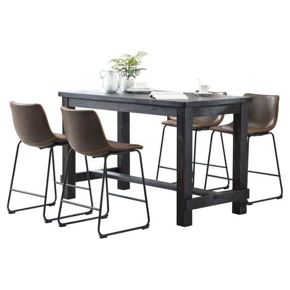 Roundhill Bronco Antique Finished 36'' Height 5-Piece Counter Height Dining Set, Brown