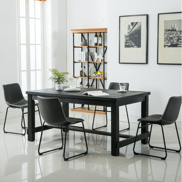 Roundhill Bronco Antique Wood Finished Dining Set: Table and Four Chairs, Grey