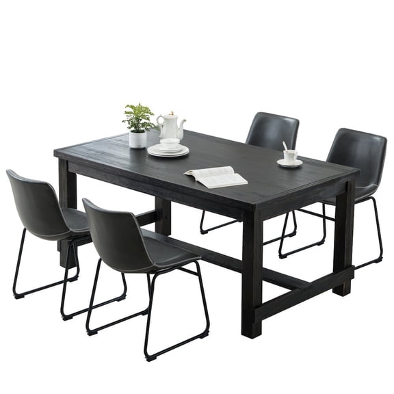Roundhill Furniture Lotusville Antique Wood Finished Dining Set: Table and Four Chairs, Grey