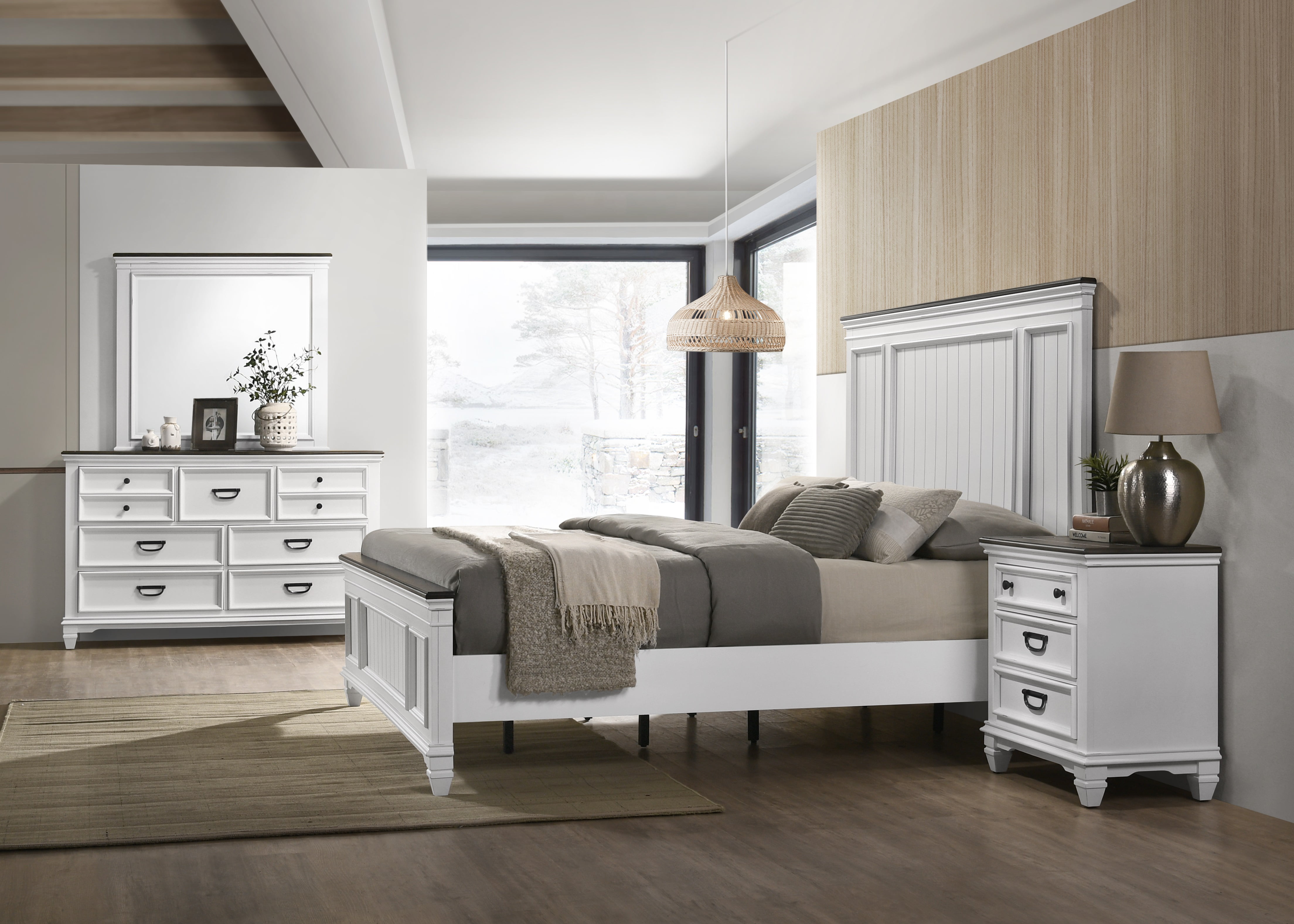 Roundhill Clelane Weathered White and Gray Finished 4-Piece Bedroom Set,  Shiplap Panel King - Walmart.com