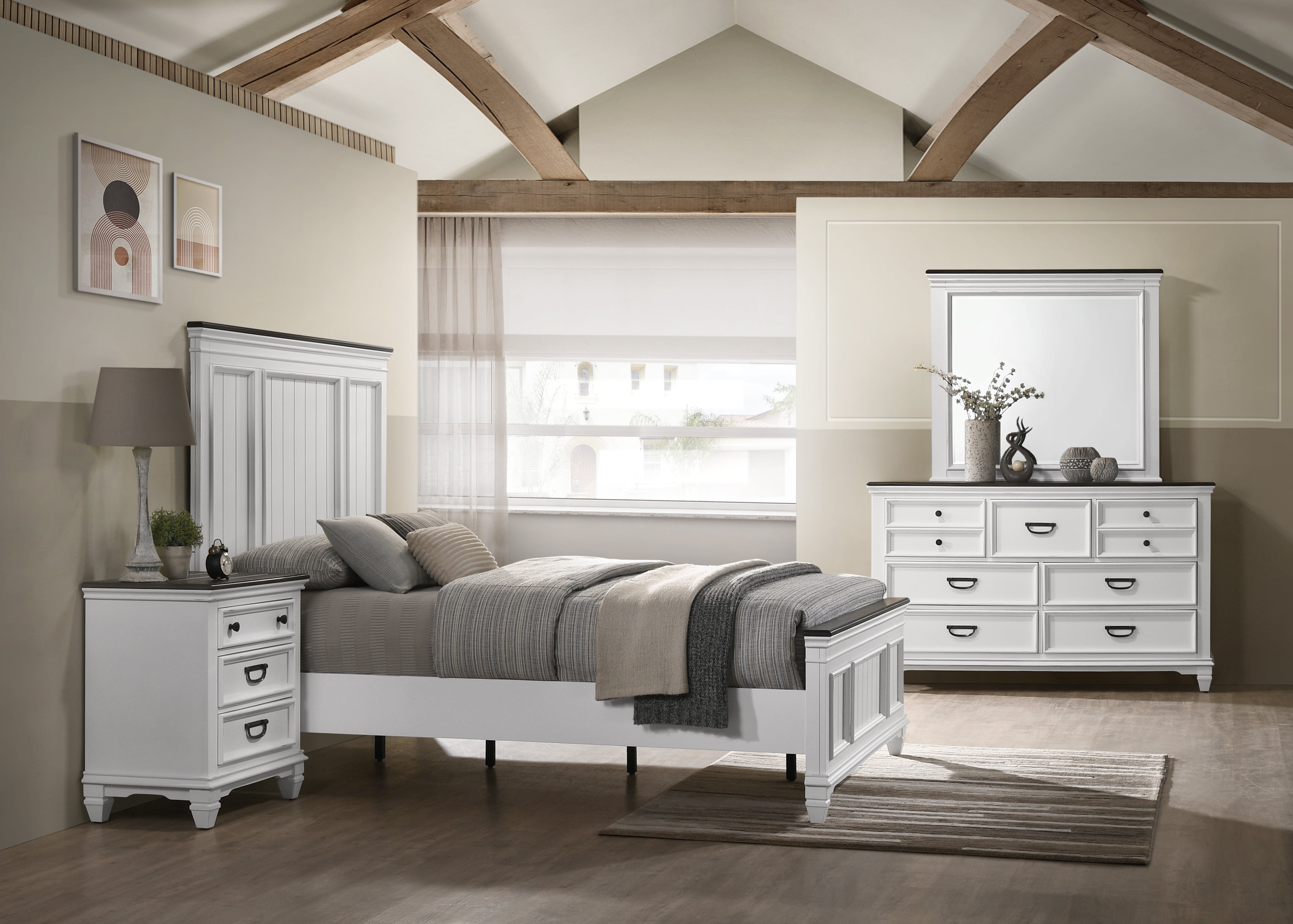 Roundhill Modern Furniture 4-Piece Bedroom Set - Queen Bed, Dresser ...