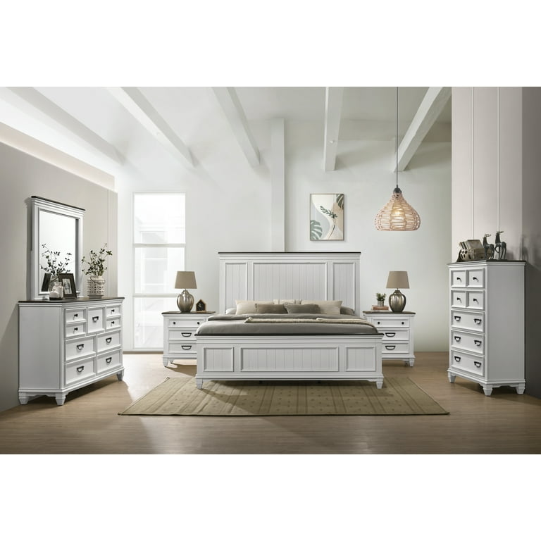 Roundhill Clelane 6-Piece King Bedroom Set, Weathered White Roundhill Clelane 6-Piece King Bedroom Set, Weathered White