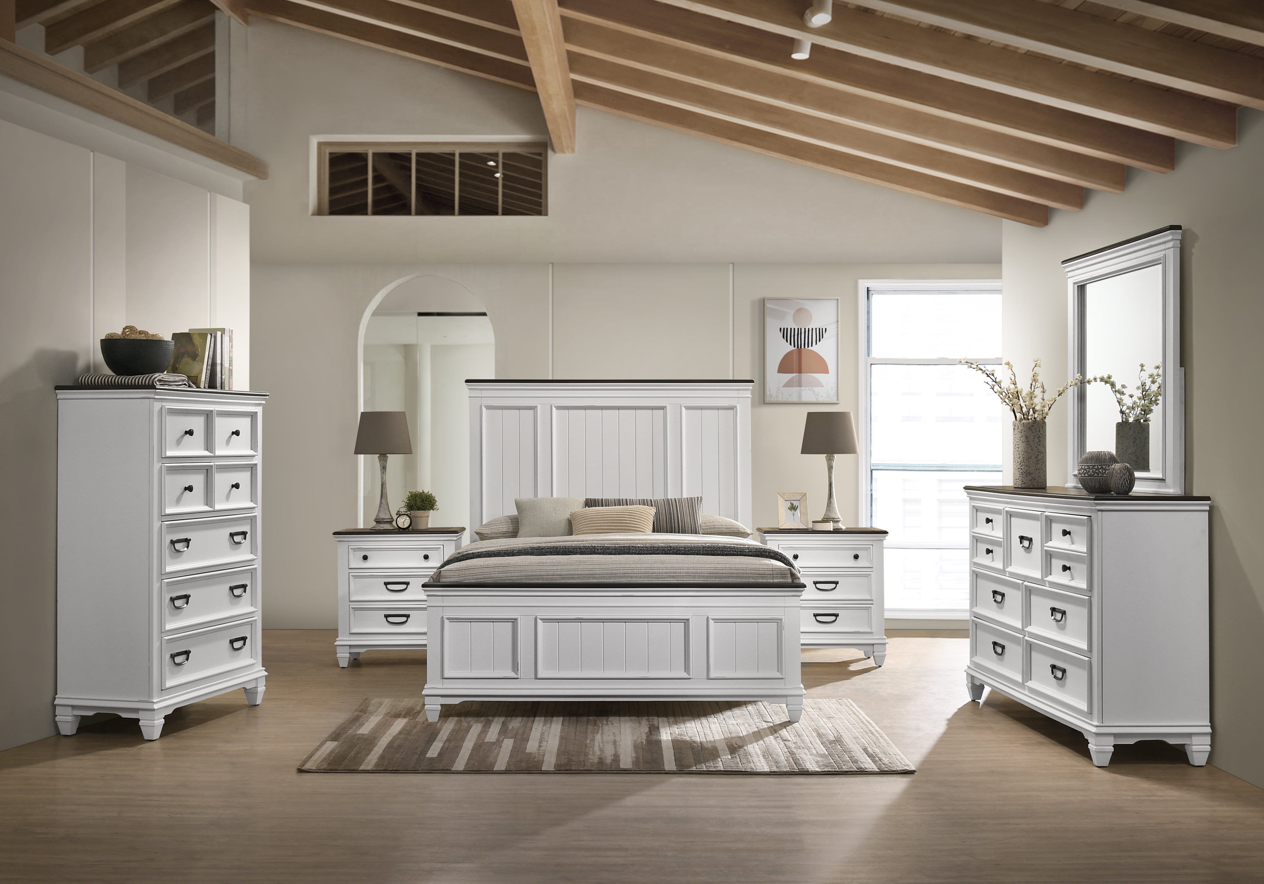 Roundhill Clelane 6-Piece Modern Furniture Suite: Weathered White and ...