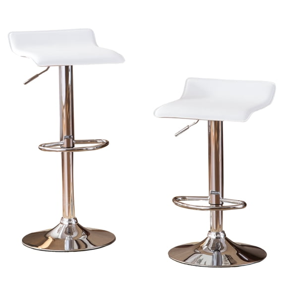 Roundhill Contemporary Chrome Adjustable Swivel Stools with White Seat(Set of 2)