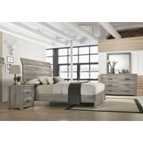 Roundhill Floren Transitional Weathered Gray Wood 4-Piece Bedroom Set, Queen