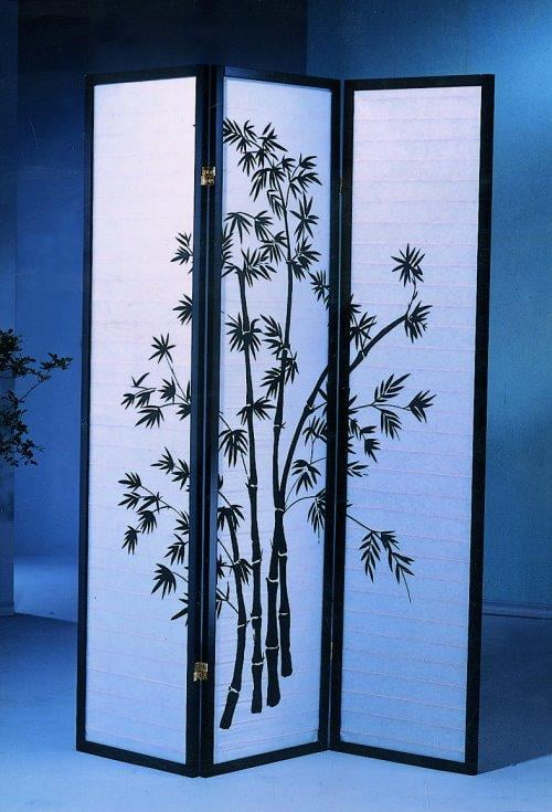 Black 3-Panel Shoji Room Divider with Bamboo Print