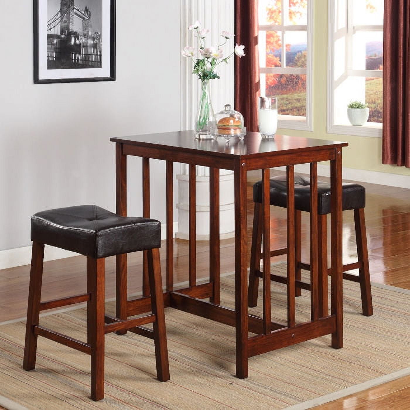 Roundhill Furniture 3Piece Counter Height Dining Set with saddleback