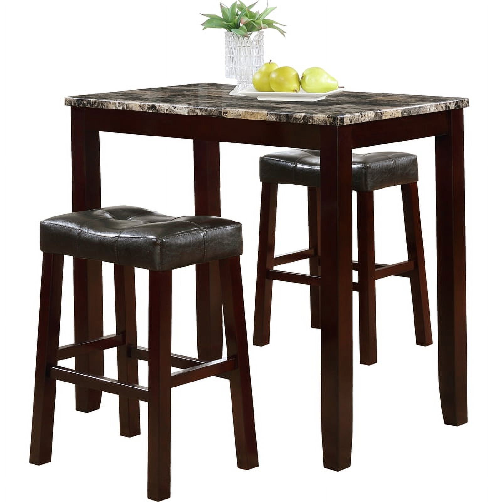 Roundhill Furniture 3Pc Counter Glossy Print Marble Breakfast Table Set Espresso - image 1 of 5