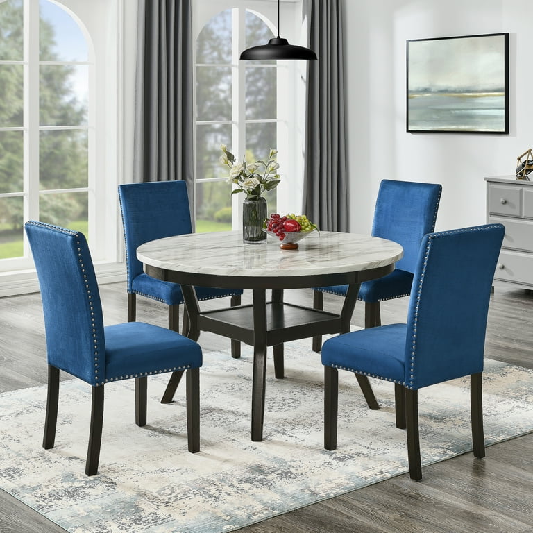 Roundhill Furniture 5-Piece Mella Dining Set Round Faux Marble