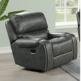 thumbnail image 1 of Achern Gray Leather-Air Nailhead Swivel Glider Recliner, 1 of 5
