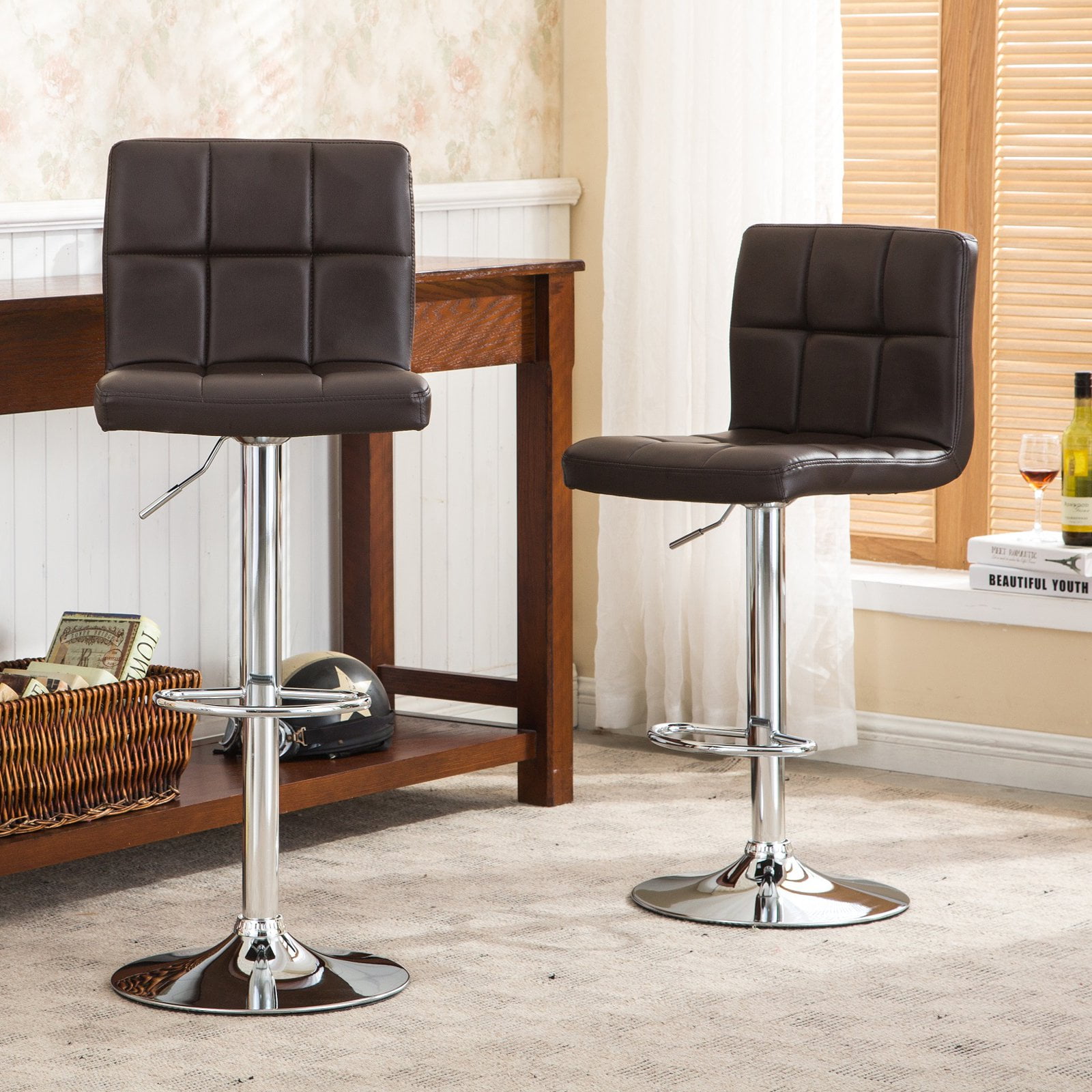 Roundhill Furniture Adjustable Height Hydraulic Swivel Bar Stools Set