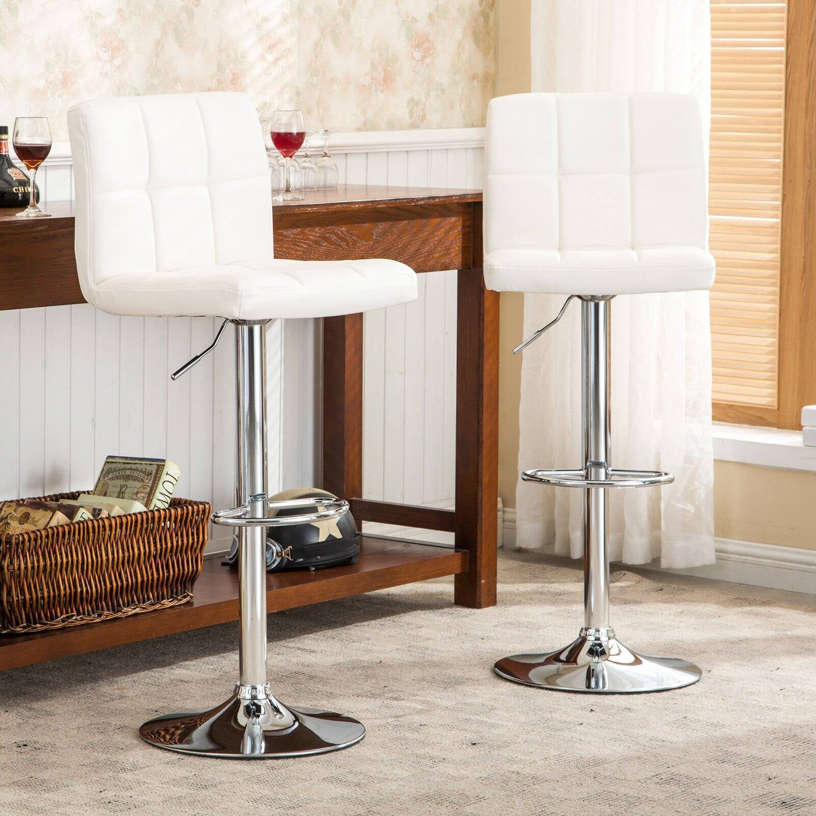 Roundhill Furniture Adjustable Height Hydraulic Swivel Bar Stools Set