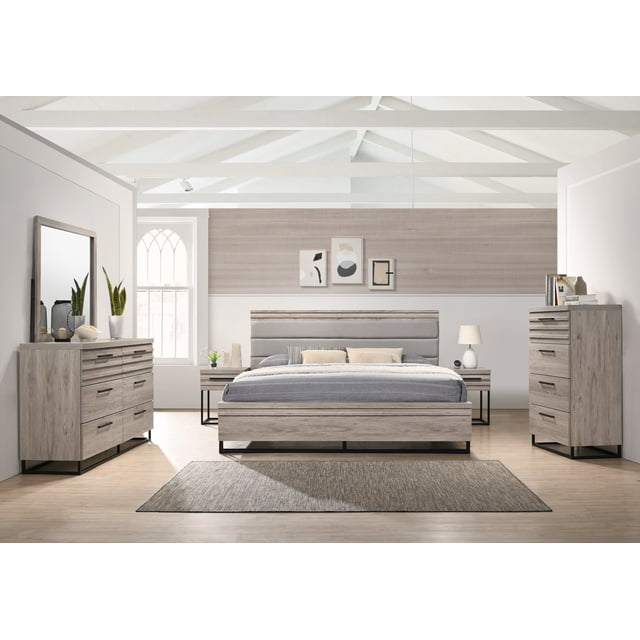 Roundhill Furniture Alvear King Size 6-Piece Bedroom Set, Upholstered ...