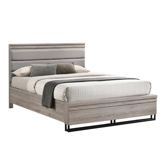 Roundhill Furniture Alvear Upholstered Wood Panel Bed, Weathered Gray, Queen