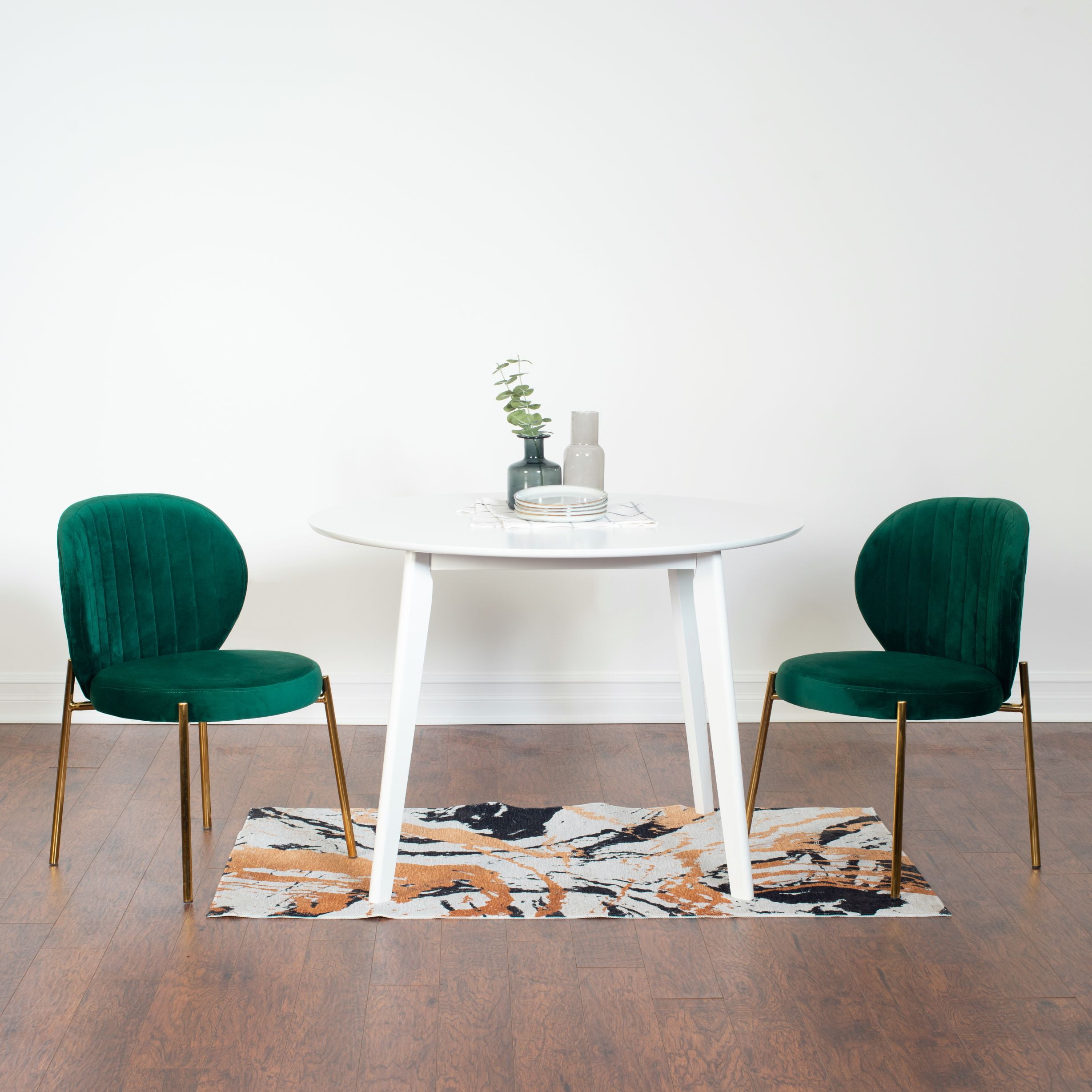White table with green chairs hot sale
