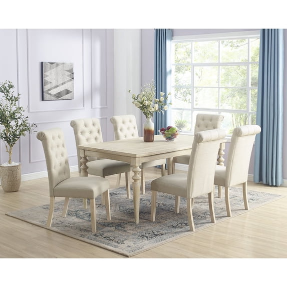 Roundhill Furniture Amonia 7 Piece Contemporary MDF & Rubberwood Dining Table Set, Tan