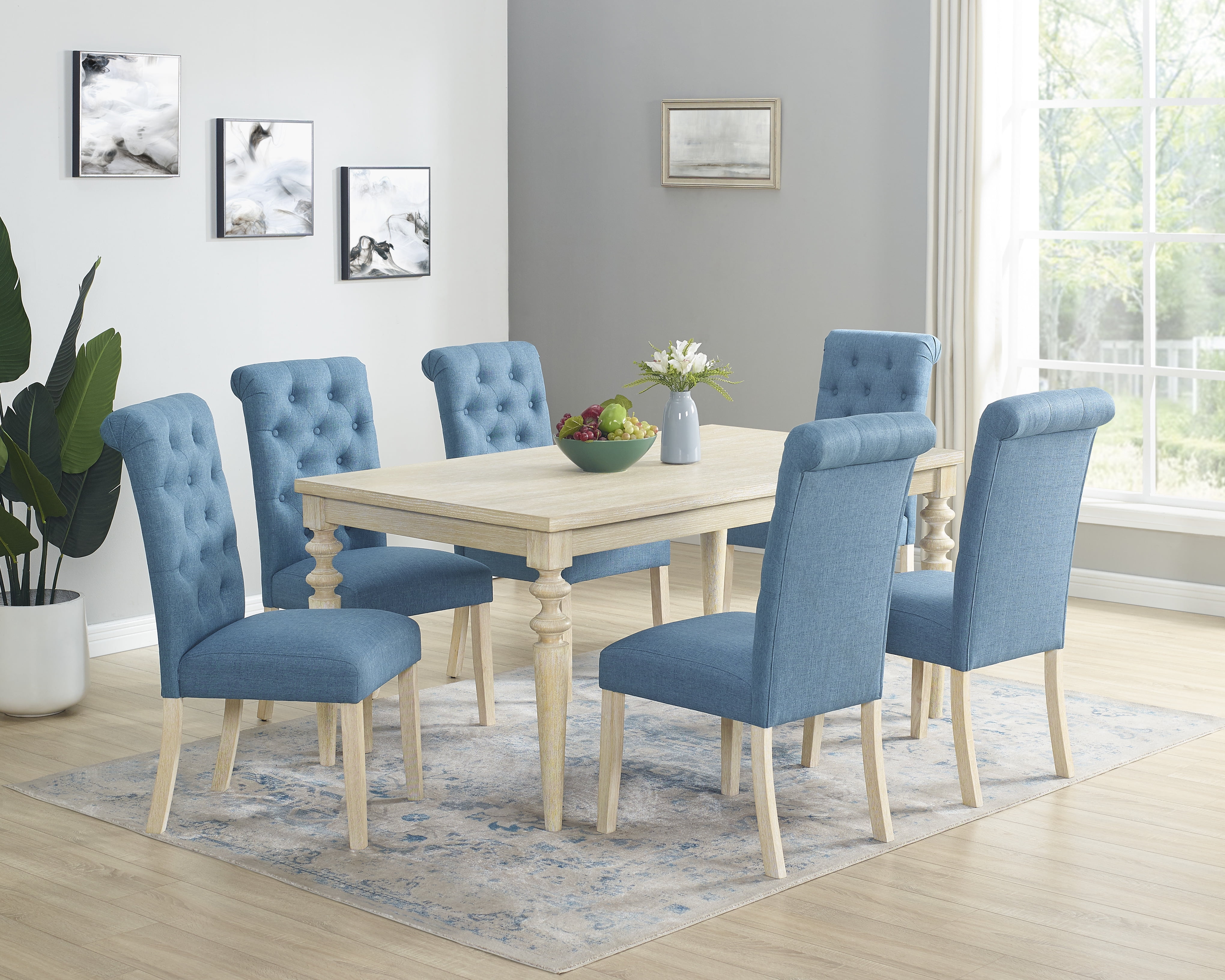 Roundhill Furniture Amonia 7Piece Dining Set, TurnedLeg Dining Table