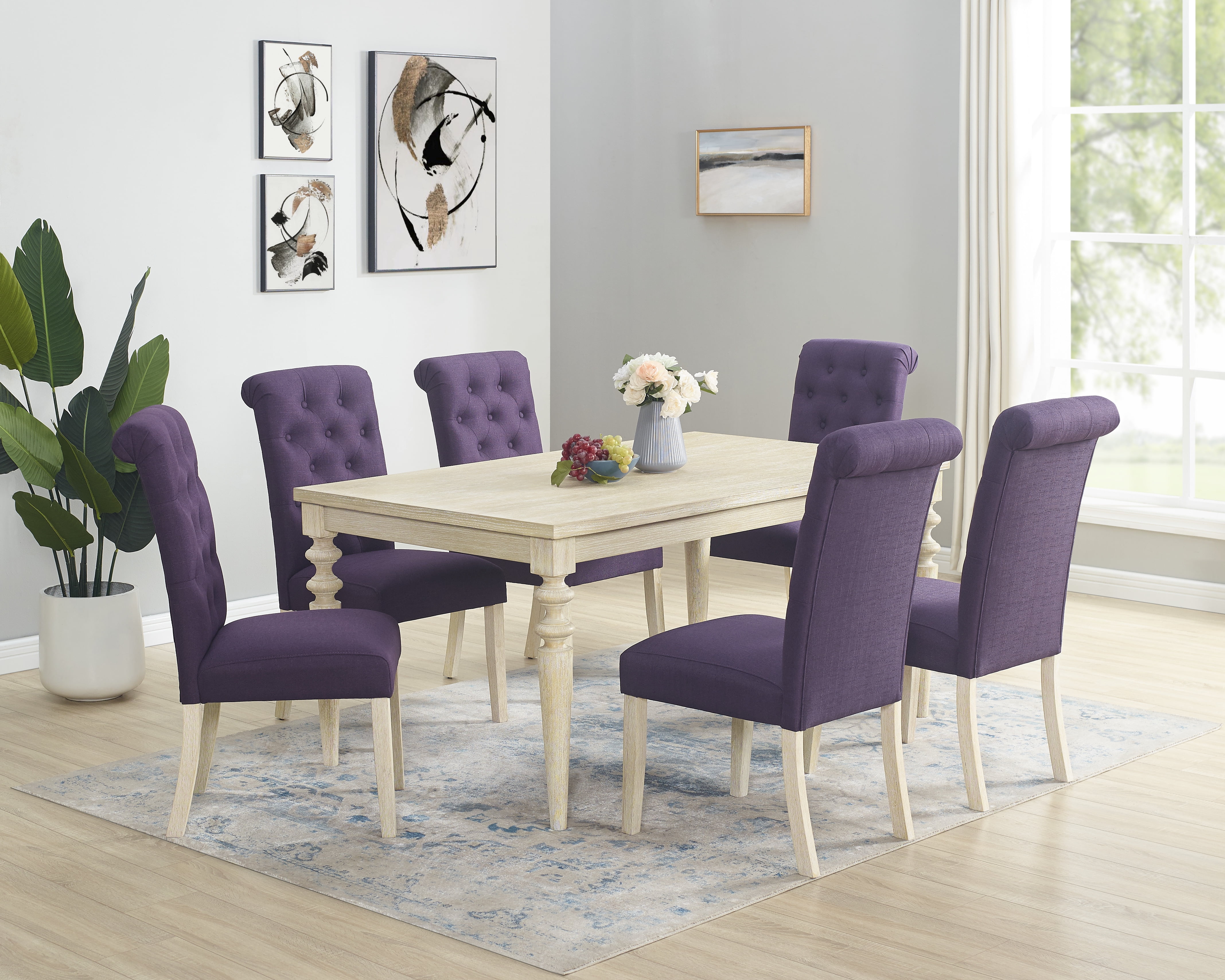 Roundhill Furniture Amonia 7Piece Dining Set, TurnedLeg Dining Table