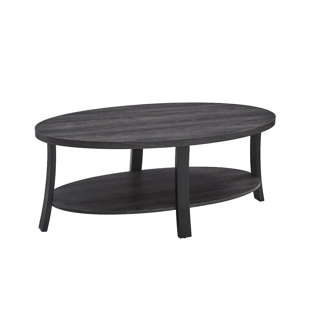 Charcoal Oval Wood Coffee Table with Shelf, 48"