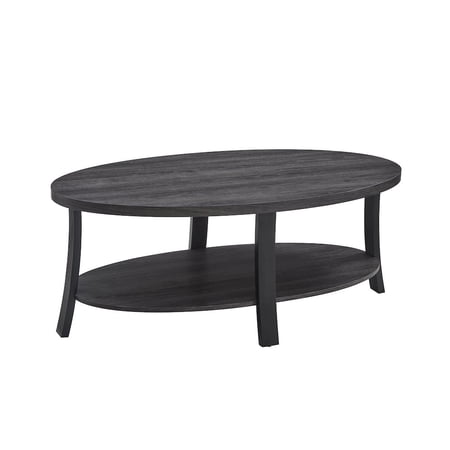 Roundhill Furniture Anze Living Room Contemporary Oval Wood Shelf Coffee Table in Charcoal Finish